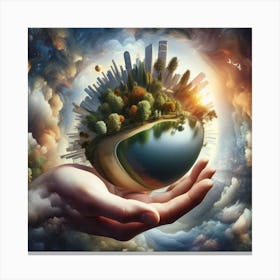 Hand Holding A Planet Canvas Print
