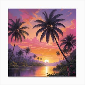 Sunset Palm Trees 1 Canvas Print