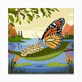 Butterfly And Caterpillar Canvas Print