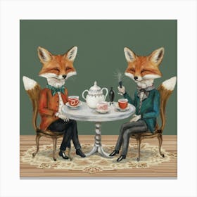 Fancy Foxes Tea Party Print Art And Wall Art Canvas Print