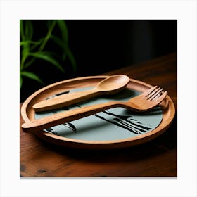 Moke Up Spoon Fork Knife Utensil Dining Bamboo Ecofriendly Branding Reusable Sustainable (2) Canvas Print