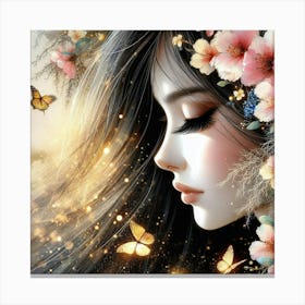 Butterfly Girl With Flowers Canvas Print