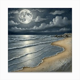 Full Moon At The Beach 1 Canvas Print