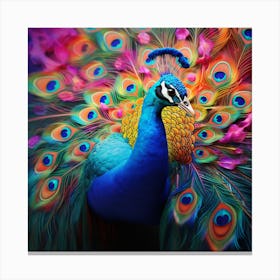 Peacock With Colorful Feathers 2 Canvas Print