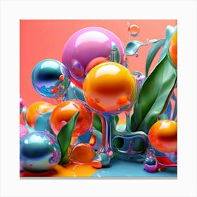 3d Bubbles Colors Dimensional Objects Illustrations Shapes Plants Vibrant Textured Spheric (3) Canvas Print