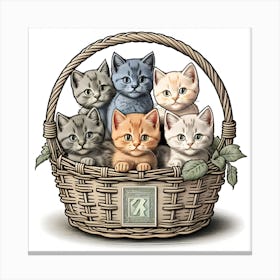 Kittens In A Basket Art Print Canvas Print