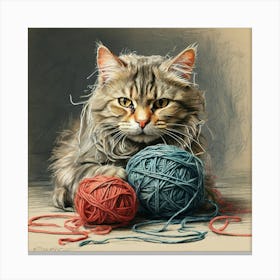 Cat With Yarn 3 Canvas Print