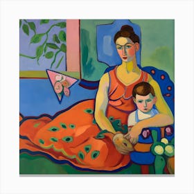 Mother And Child Abstract Fauvism 6 Canvas Print