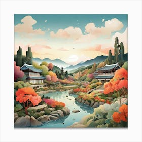 The Garden Of Morning Calm South Korea Modern Illustration 4 Canvas Print