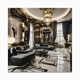 Black And Gold Living Room 1 Canvas Print