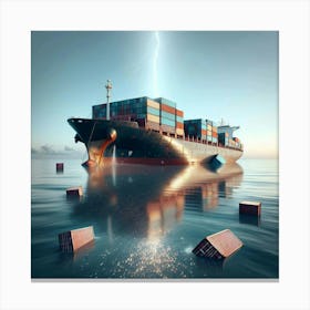 Lightning Strike On A Container Ship Canvas Print