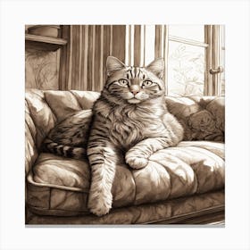 Cat On Couch Canvas Print