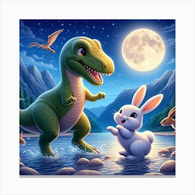 T-Rex And Rabbit Canvas Print