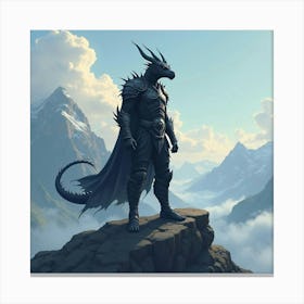 A Dragon Slayer In Dark Armor Standing Atop A Mountain Peak 1 Canvas Print