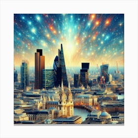 City skyline of london, pulsating quasar style, oil painting style Canvas Print