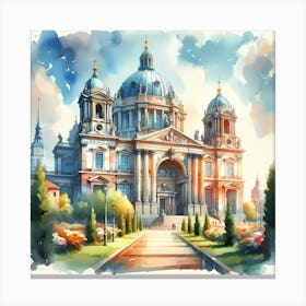 Watercolor Of A Church Canvas Print