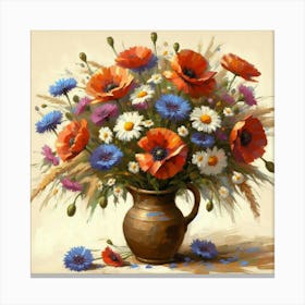 Poppies In A Vase, Acrylic Style Painting 2 Canvas Print