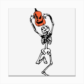 Dancing Skeleton With Pumpkin Happy Halloween Lover Canvas Print