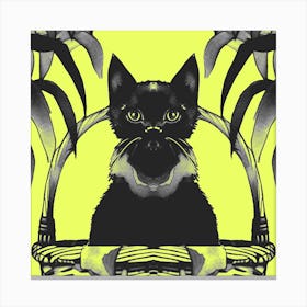Black Kitty Cat Meow Yellow Canvas Print