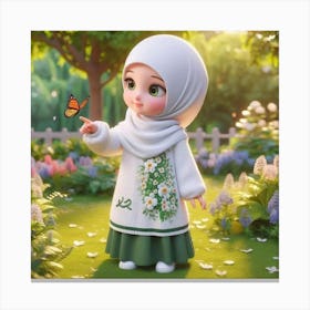 Muslim Girl With Butterfly Canvas Print