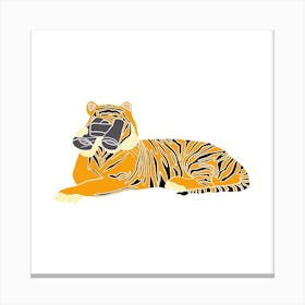 Tiger With Binoculars Hunting Prey, Fun Safari Animal Print, Square Canvas Print