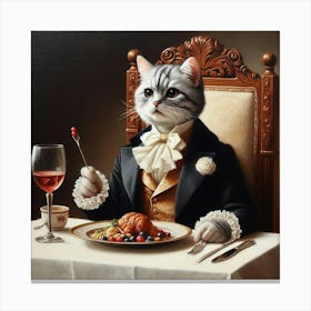 Cat At Dinner 1 Canvas Print