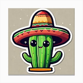 Mexico Cactus With Mexican Hat Sticker 2d Cute Fantasy Dreamy Vector Illustration 2d Flat Cen (29) Canvas Print