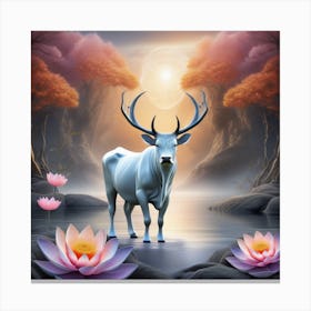 Deer In Water Canvas Print