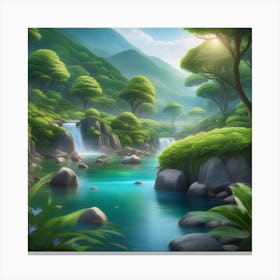 Waterfall In The Forest 3 Canvas Print