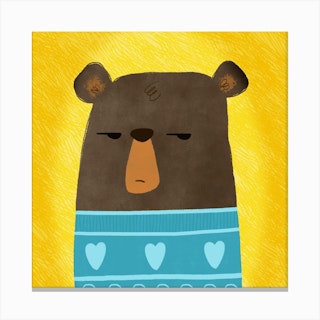 Grumpy Bear Square Canvas Print