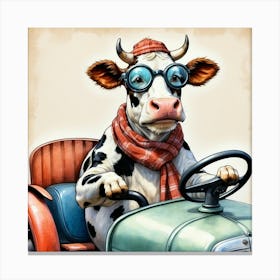 Cow Driving A Car Canvas Print