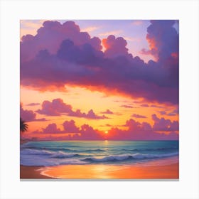 BEAUTIFUL SUNSET ON BEACH OIL COLORS Canvas Print