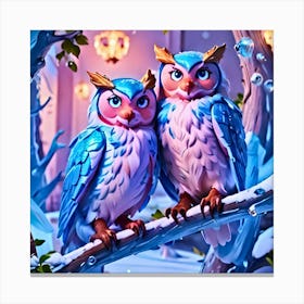 Two Owls On A Branch Canvas Print