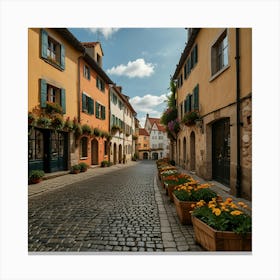 A Picturesque European Village With Cobblestone Streets, Historic Buildings, And Blooming Flower Boxes 2 Canvas Print