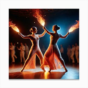 Two Dancers With Fire Torches Canvas Print