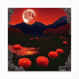 Red Flowers In The Moonlight Canvas Print