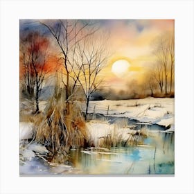 Winter Landscape Watercolor Painting Canvas Print