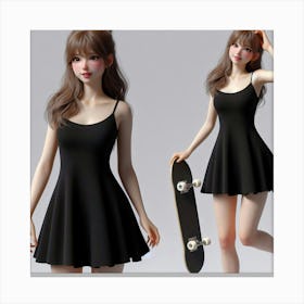 Black Dress And Skateboard Canvas Print