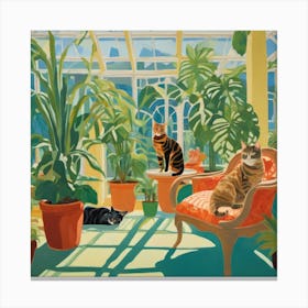 David Hockney Style. Cats in Sunlit Conservatory Series 2 Canvas Print