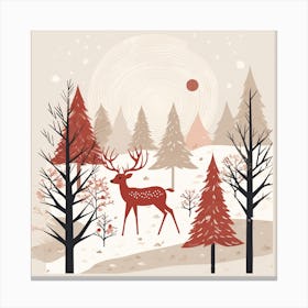 Christmas Deer In The Forest Canvas Print