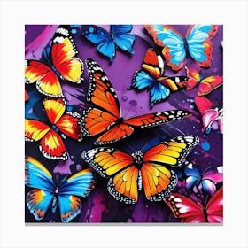 Butterflies On A Purple Background Canvas Print