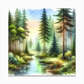 Watercolor Forest Landscape 1 Canvas Print