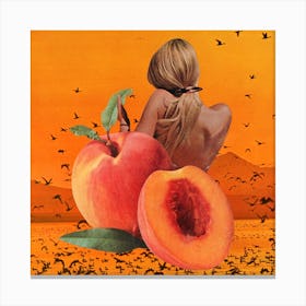 Ripe Peaches Square Canvas Print