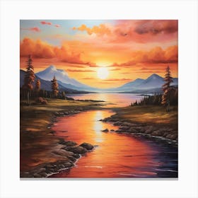 Sunset By The River \ Acrylic colours Canvas Print