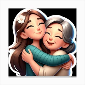 Two Women Hugging Canvas Print