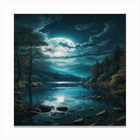 Full Moon Over Lake Canvas Print