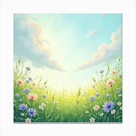 Dreamlike Watercolor Meadow With Floating Crystals 1 Canvas Print