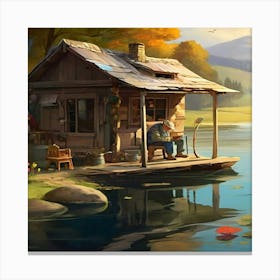 Old man fishing on the Lake Canvas Print