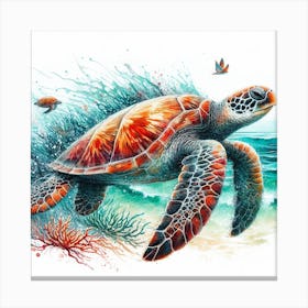 Sea Turtle Watercolour Art Print 2 Canvas Print