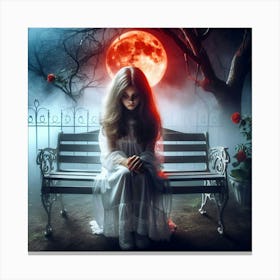 Scary Girl Sitting On A Bench Canvas Print